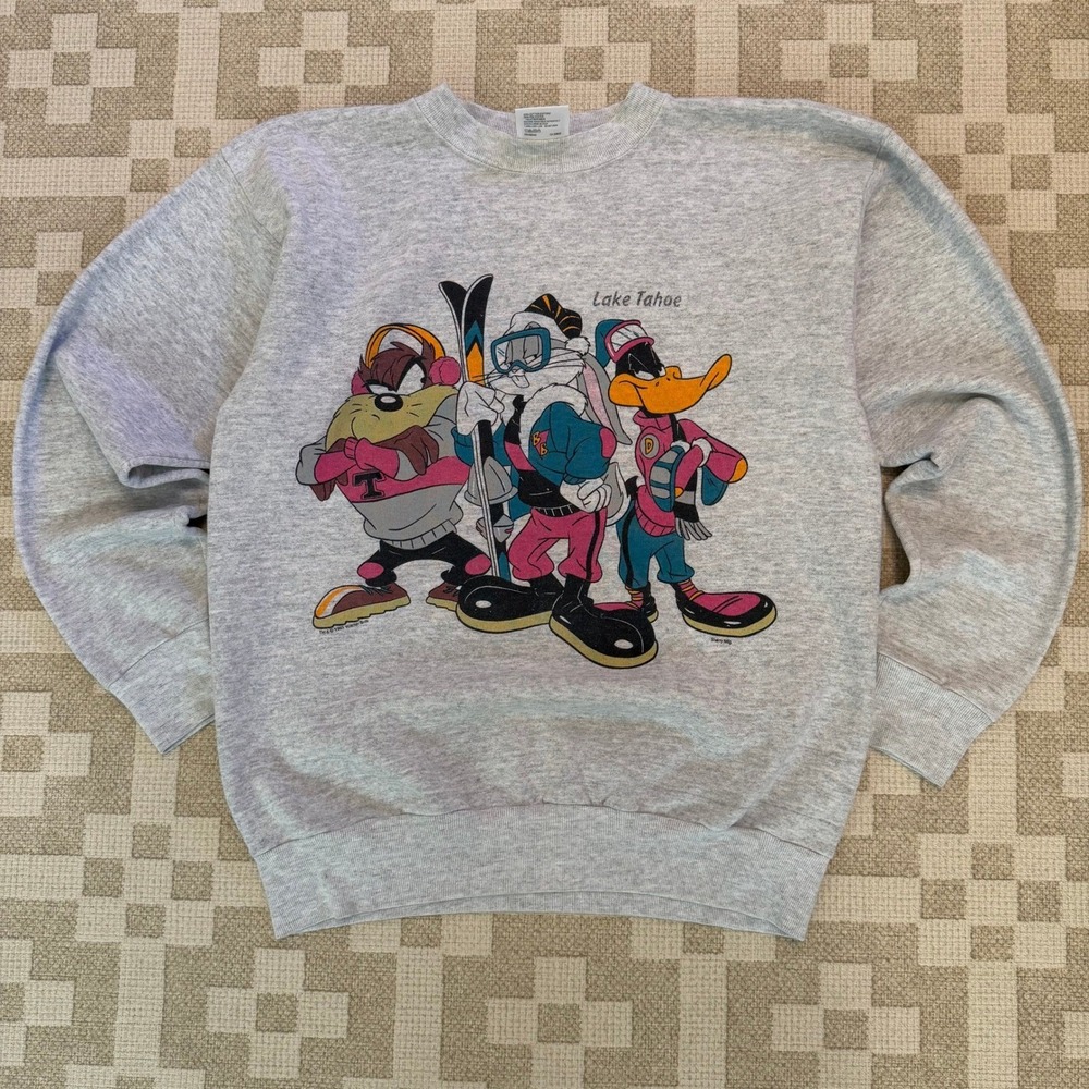 Vintage Looney Tunes Sweatshirt Size Large Bugs Bunny Daffy Taz 90s Crewneck